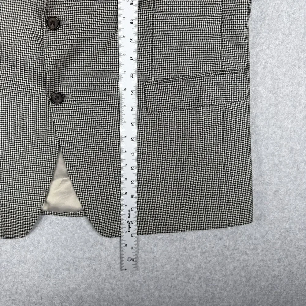 Ralph Lauren Blazer Mens 46L Gray Houndstooth Silk Wool Blend Sports Coat Jacket